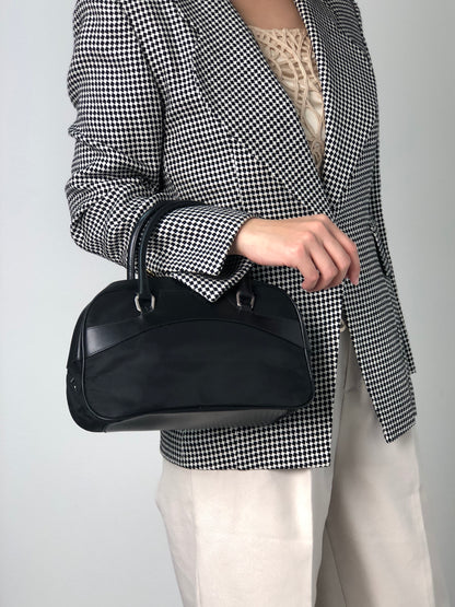 PRADA Tessuto Triangle Logo Small Boston bag Handbag Black Vintage ezhmex