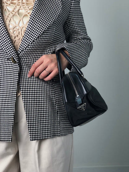 PRADA Tessuto Triangle Logo Small Boston bag Handbag Black Vintage ezhmex