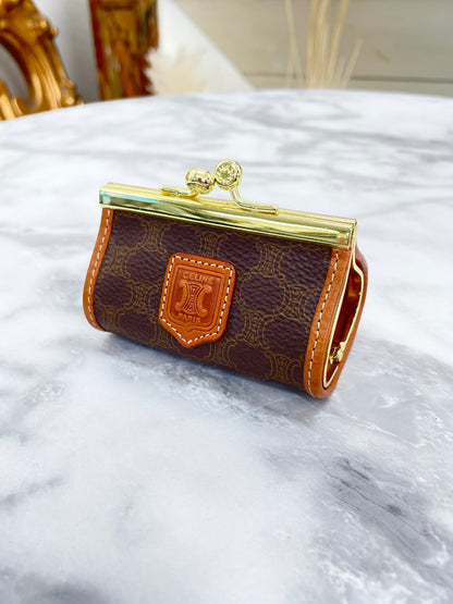 CELINE Macadam Blason Clasp Coin Purse Brown Vintage Old Celine pd8wva