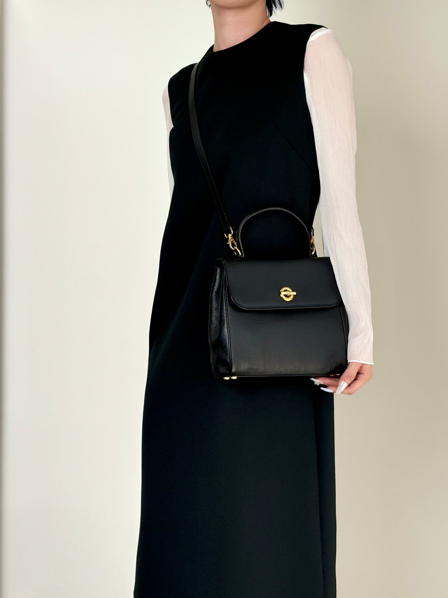 CELINE Toggle Clasp Two-way Handbag Shoulder bag Black Vintage nnb8md