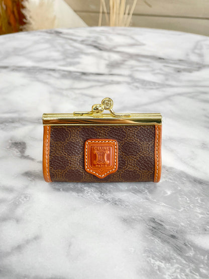CELINE Macadam Blason Clasp Coin Purse Brown Vintage Old Celine pd8wva