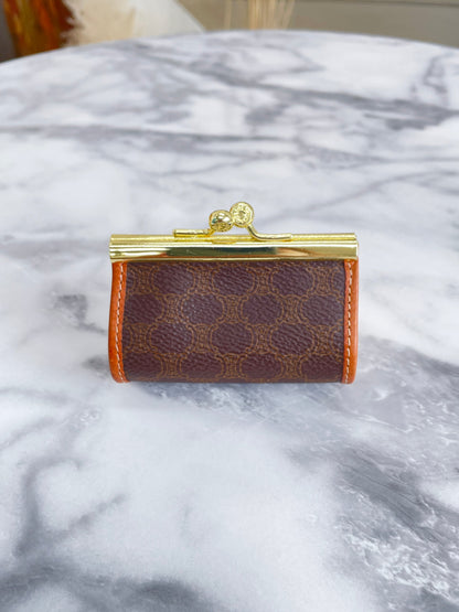 CELINE Macadam Blason Clasp Coin Purse Brown Vintage Old Celine pd8wva