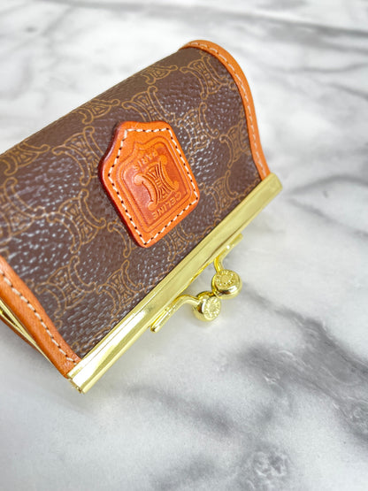 CELINE Macadam Blason Clasp Coin Purse Brown Vintage Old Celine pd8wva