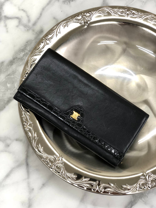 CELINE Blason Triomphe Long Wallet Black Accessory Vintage Old celine sc22gk