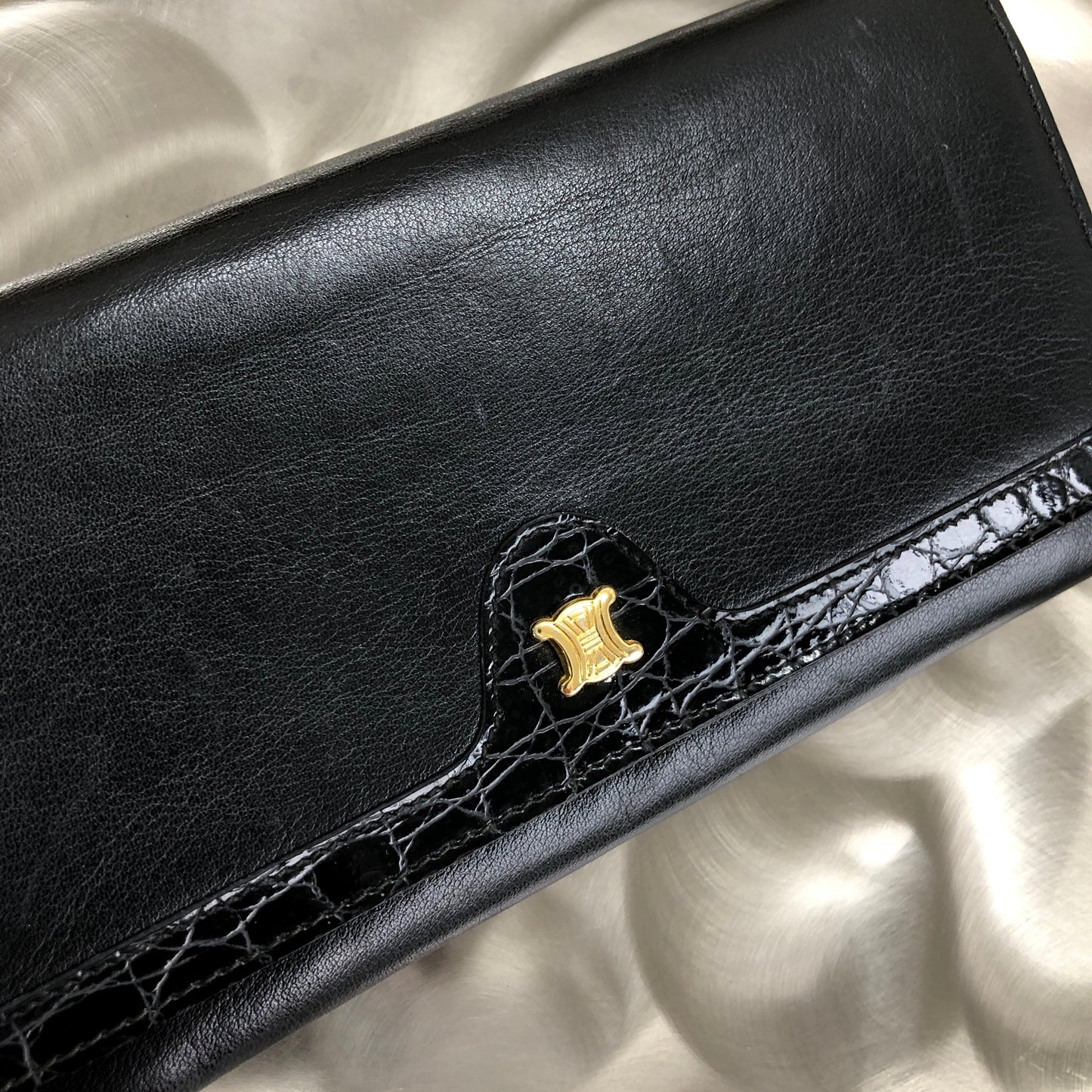 CELINE Blason Triomphe Long Wallet Black Accessory Vintage Old celine sc22gk