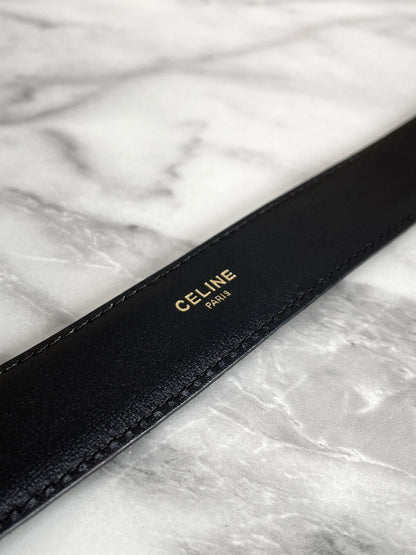 CELINE Triomphe 皮革腰帶 黑色 復古舊款 Celine vu3cmr