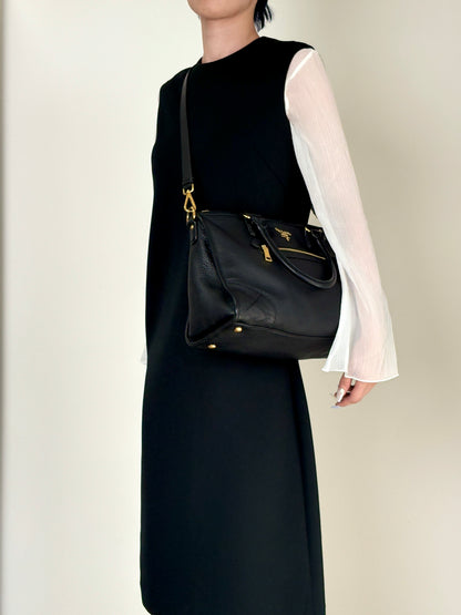 PRADA Logo Two-way Small Boston bag Shoulder bag Black Vintage h5k5fy