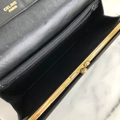 CELINE Blason Triomphe Long Wallet Black Accessory Vintage Old celine sc22gk