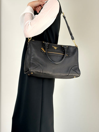 PRADA Logo Two-way Small Boston bag Shoulder bag Black Vintage h5k5fy