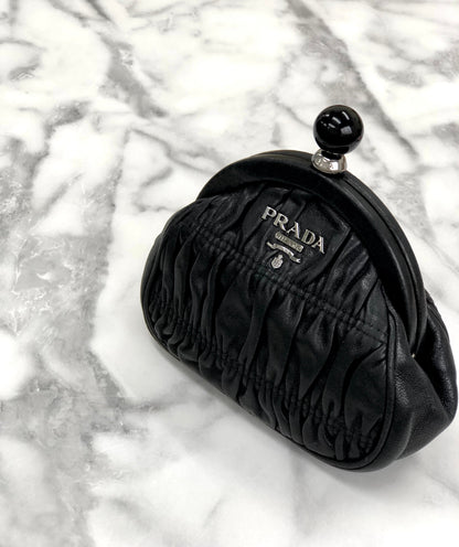 PRADA Clasp Coin purse stone gather leather black rbxcjb