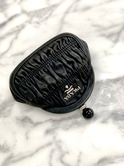 PRADA Clasp Coin purse stone gather leather black rbxcjb