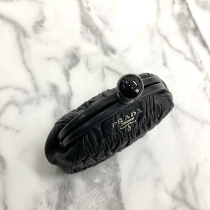 PRADA Clasp Coin purse stone gather leather black rbxcjb