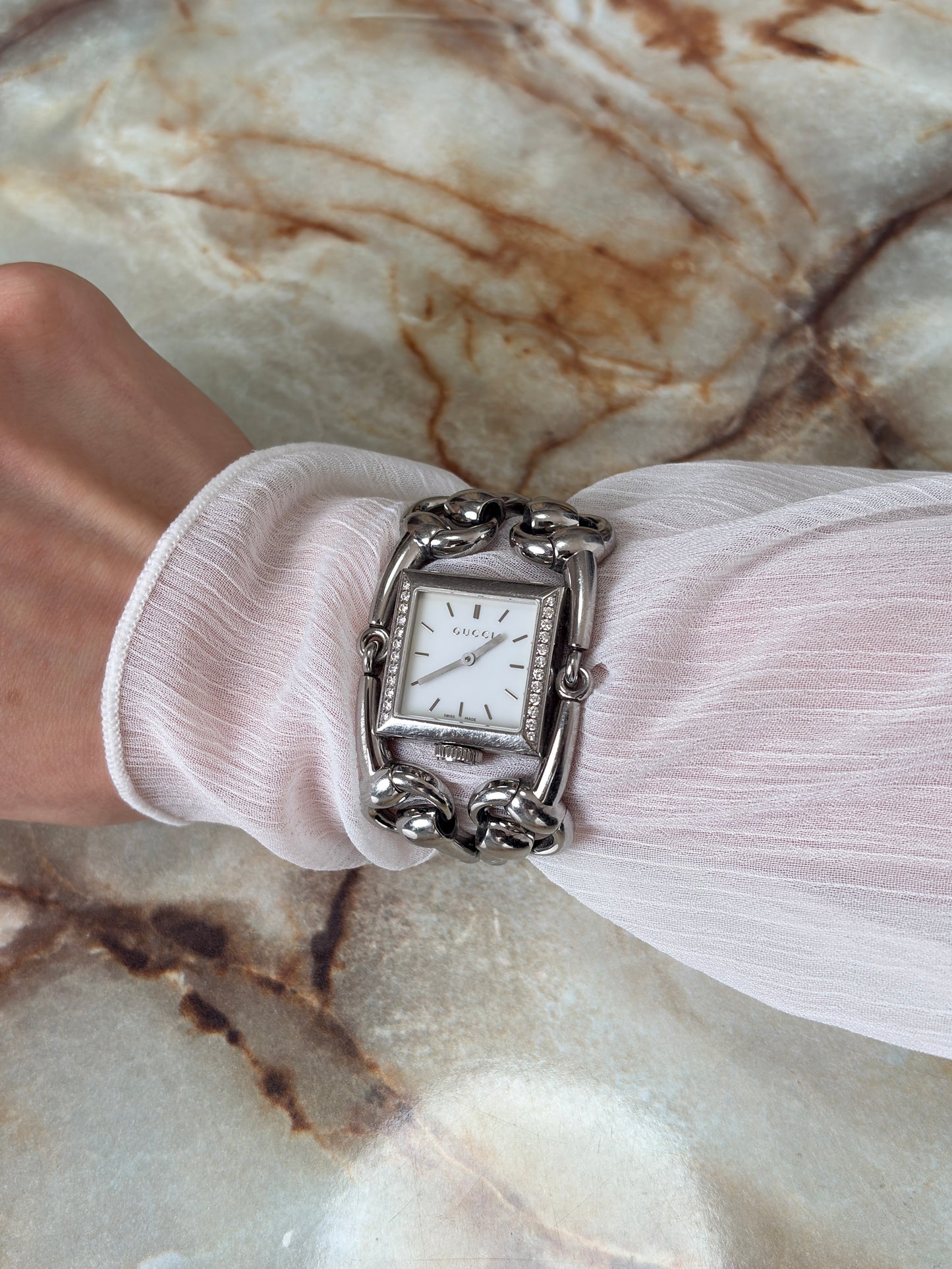 GUCCI Rhinestone Watch Silver Vintage ag4iia