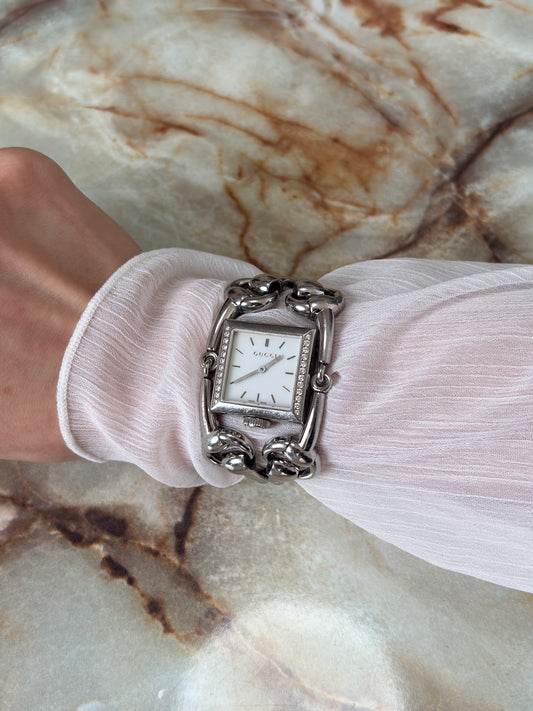 GUCCI Rhinestone Watch Silver Vintage ag4iia
