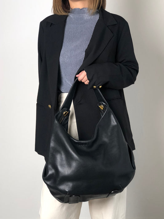 LOEWE Logo Embossed Shoulder bag Hobobag Black Vintage hyf3s5