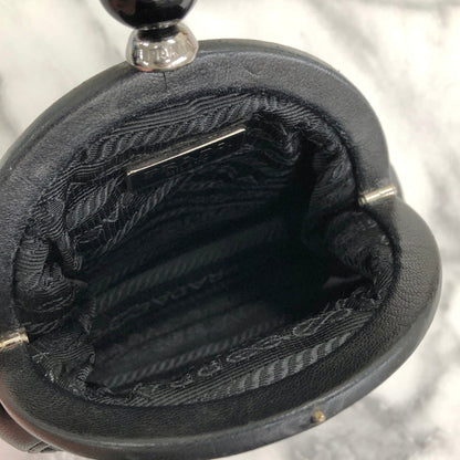 PRADA Clasp Coin purse stone gather leather black rbxcjb