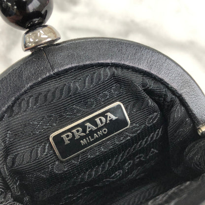 PRADA Clasp Coin purse stone gather leather black rbxcjb