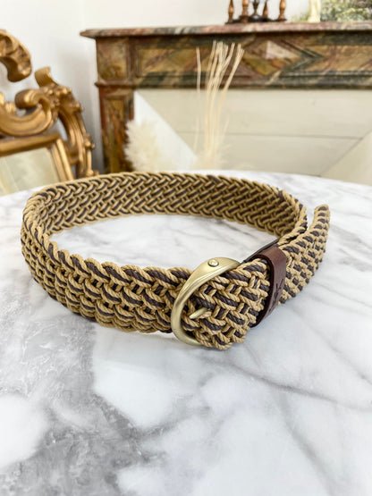 Yves Saint Laurent Mesh Brand Logo Leather Belt Brown vintage old htyee4
