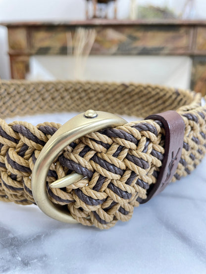 Yves Saint Laurent Mesh Brand Logo Leather Belt Brown vintage old htyee4