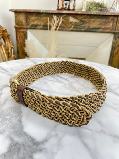 Yves Saint Laurent Mesh Brand Logo Leather Belt Brown vintage old htyee4