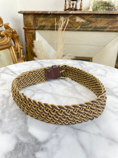 Yves Saint Laurent Mesh Brand Logo Leather Belt Brown vintage old htyee4