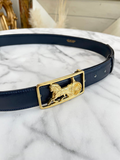 CELINE 馬車腰帶 金色 海軍藍 復古 舊款 Celine 7vahtn