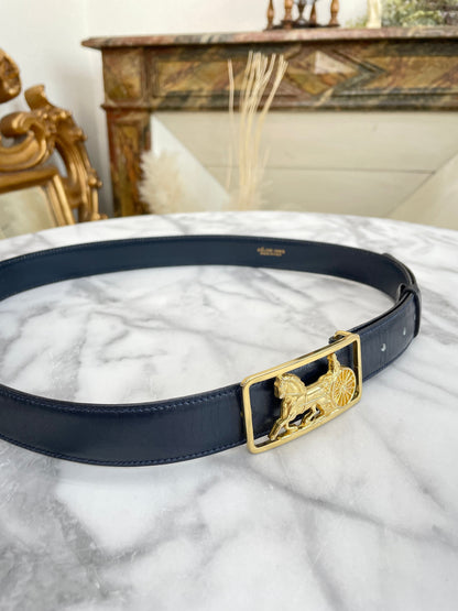 CELINE 馬車腰帶 金色 海軍藍 復古 舊款 Celine 7vahtn