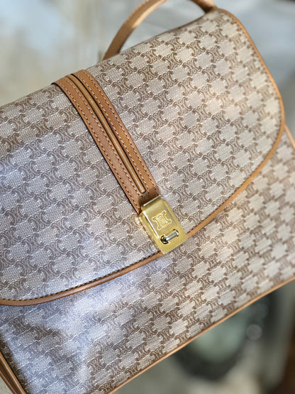 CELINE Macadam Blason Crossbody Shoulder bag Beige Vintage Old Celine ah45x5