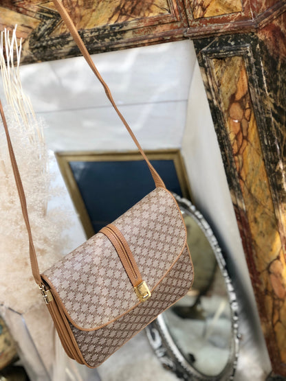 CELINE Macadam Blason Crossbody Shoulder bag Beige Vintage Old Celine ah45x5