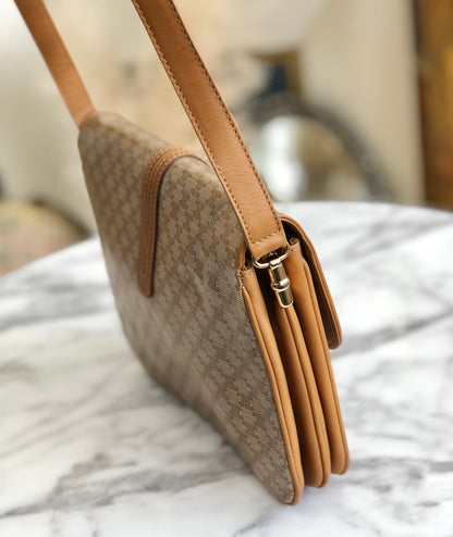 CELINE Macadam Blason Crossbody Shoulder bag Beige Vintage Old Celine ah45x5