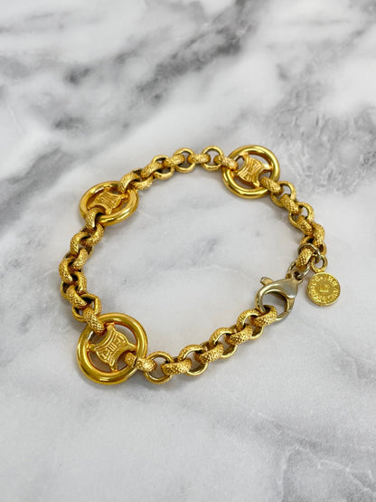 CELINE Triomphe 圓手鍊 金色 復古 舊款 28f6g3