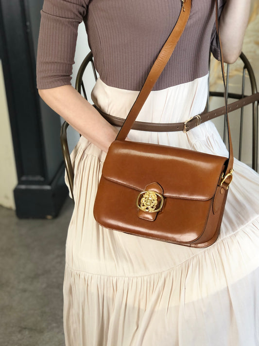 CELINE Emblem Motif Shoulder bag Camel Vintage 4zs7bs