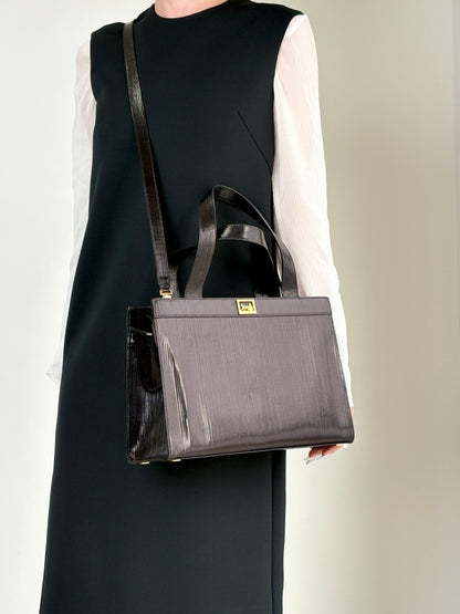 CELINE Horse Carriage Two-way Handbag Shoulder bag Black Vintage 3v3pu8