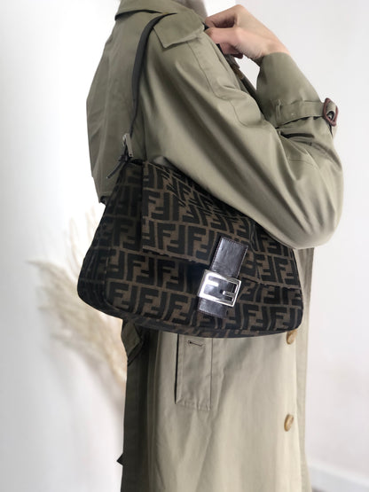 FENDI Zucca Logo Shoulder bag Brown Vintage df4sym