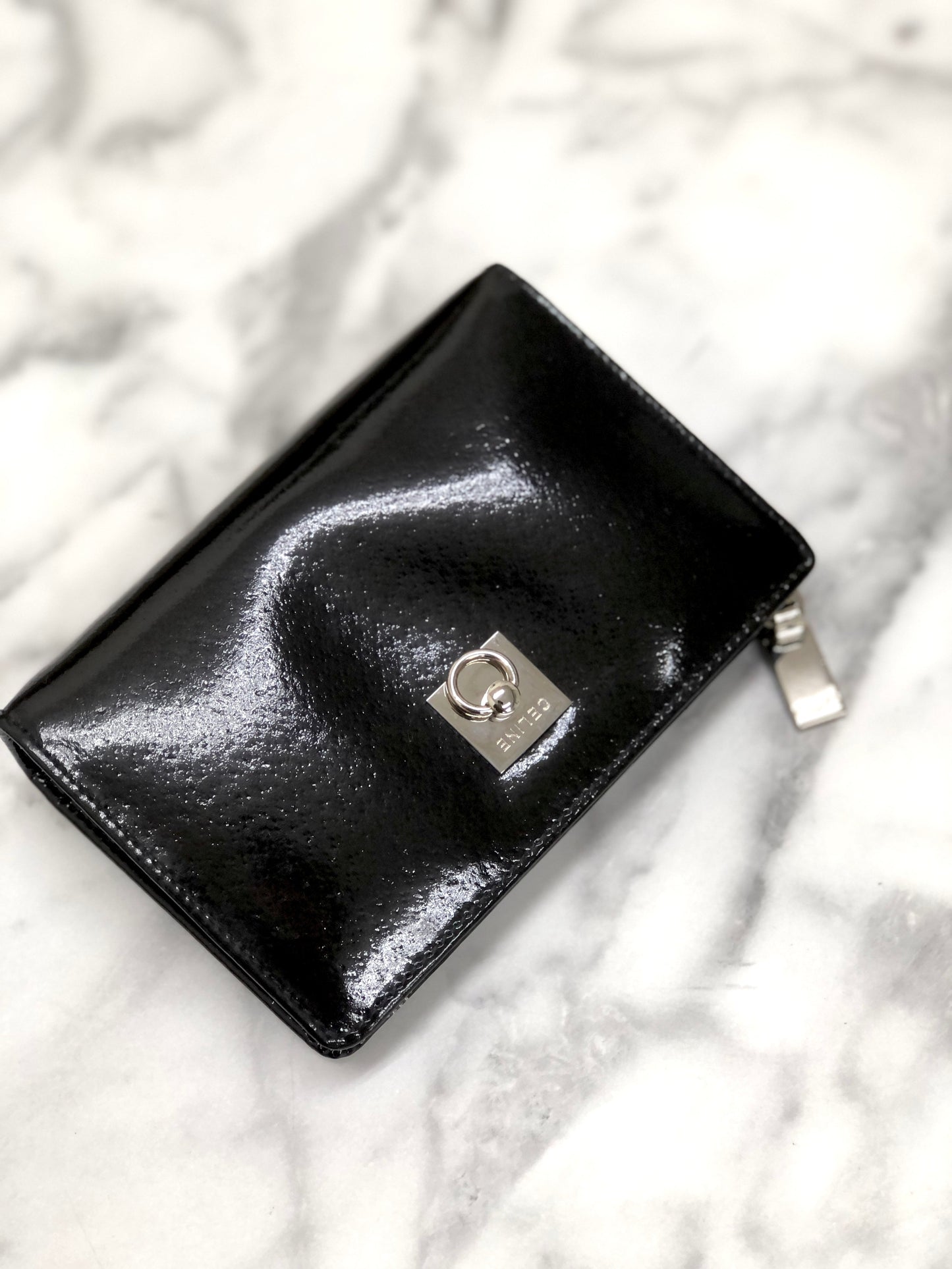 CELINE Gancini Pouch Patent leather Black Vintage Old CELINE j5uird