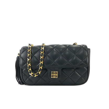 GIVENCHY Logo tassel Quilted Leather Chain Shoulder bag Black Vintage Old byhvxm