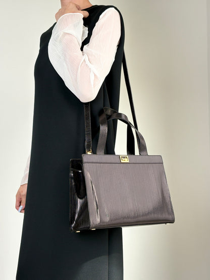 CELINE Horse Carriage Two-way Handbag Shoulder bag Black Vintage 3v3pu8