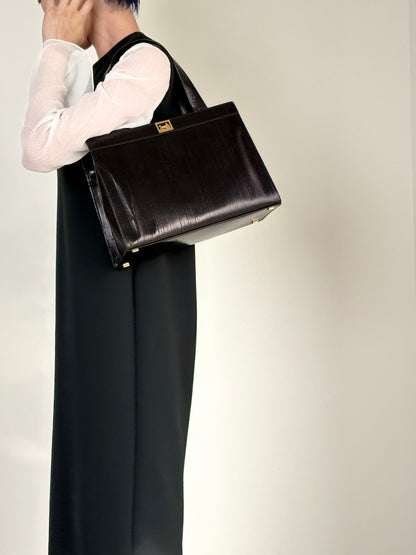 CELINE Horse Carriage Two-way Handbag Shoulder bag Black Vintage 3v3pu8