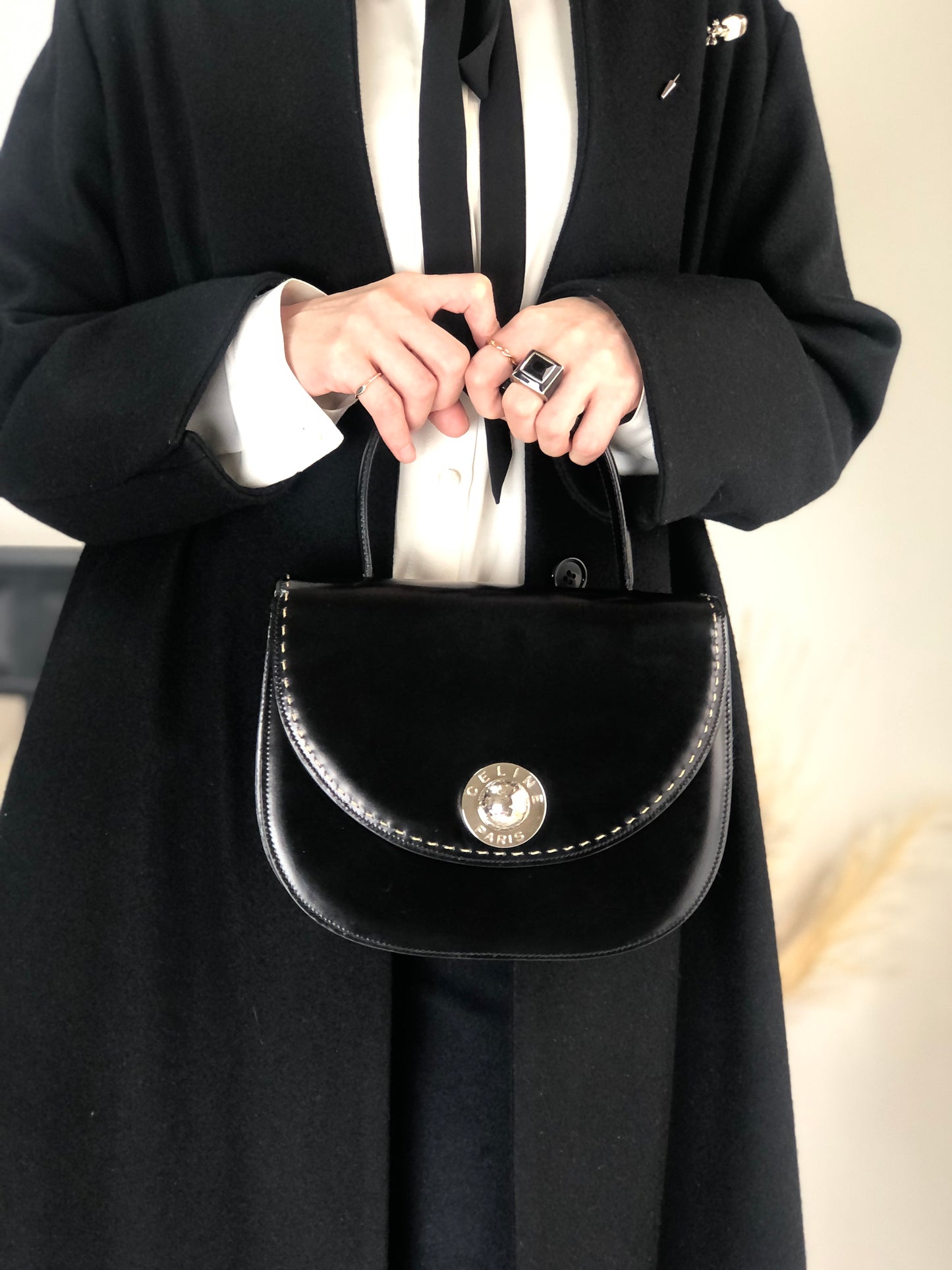 CELINE Starball Round Handbag Black Vintage 2ngrau