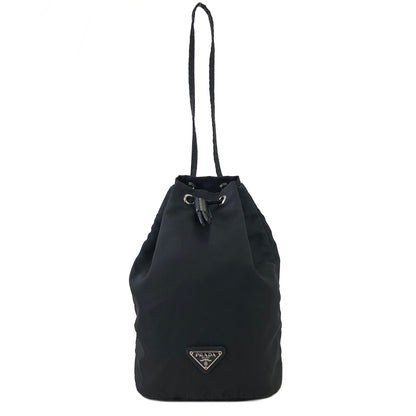 PRADA Triangle logo Nylon Drawstring Small Handbag Pouch Black Vintage Old 8zxdjz