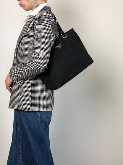 PRADA Tessuto Triangle Logo Totebag Handbag Black Vintage ifsugc