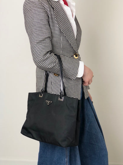 PRADA Tessuto Triangle Logo Totebag Handbag Black Vintage ifsugc
