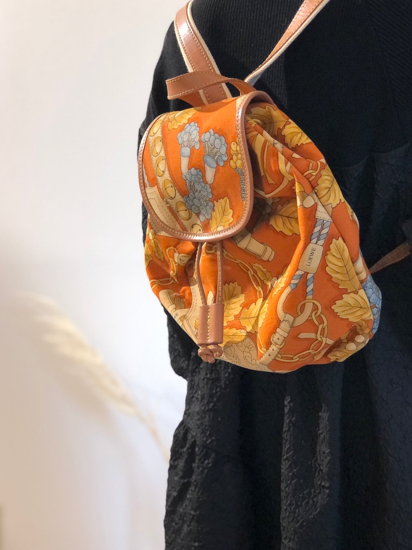 LOEWE Whole Pattern Fabric Backpack Orange Vintage Old 5fcmyi