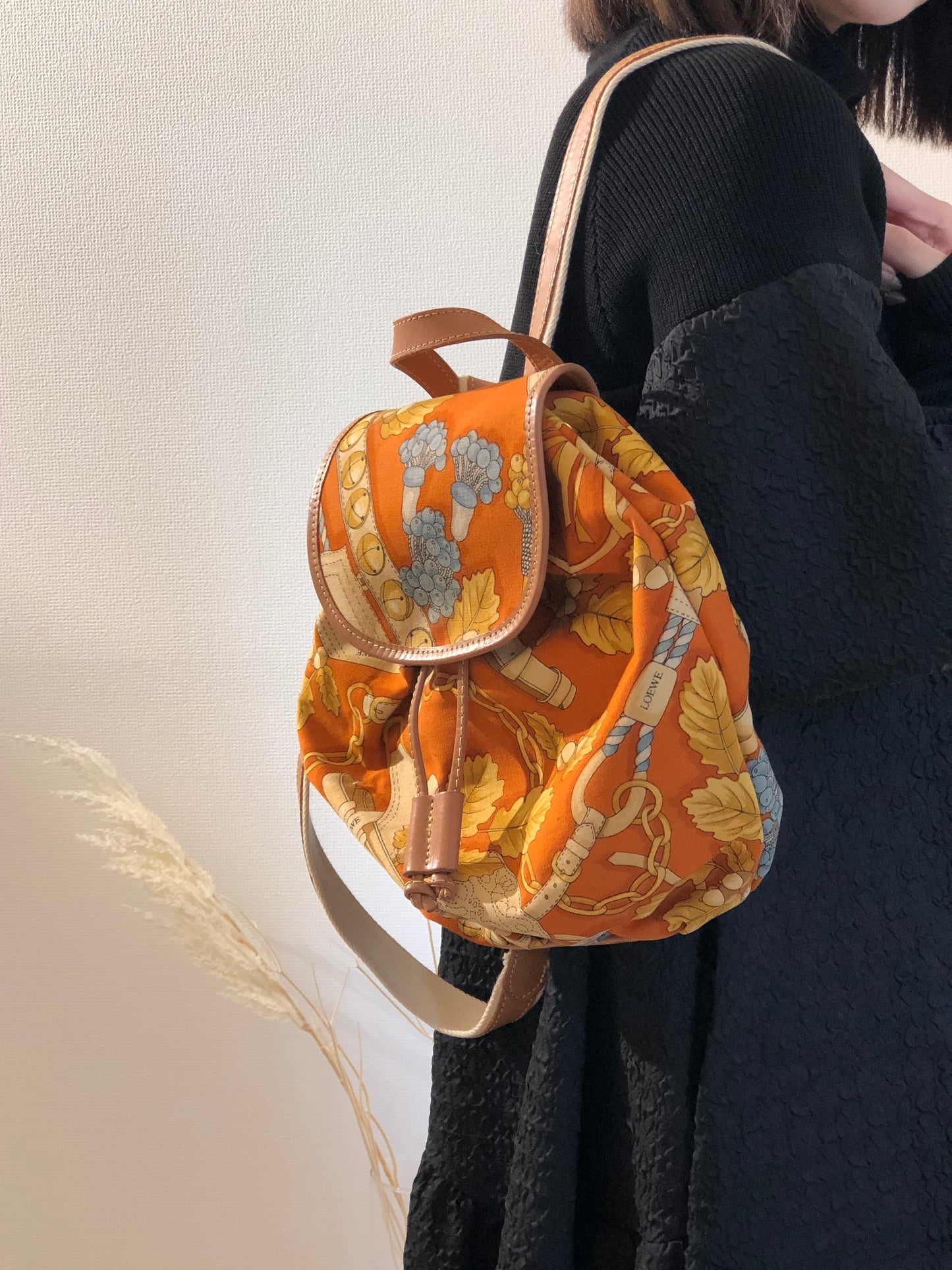 LOEWE Whole Pattern Fabric Backpack Orange Vintage Old 5fcmyi