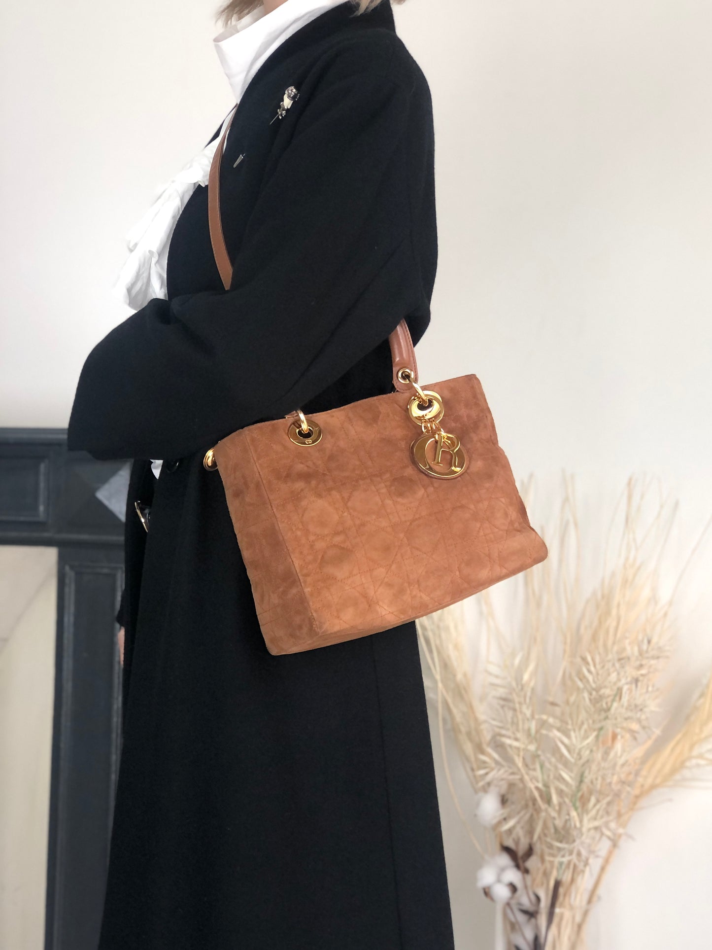 Christian Dior Lady Dior Cannage Two-way Handbag Shoulder bag Brown Vintage thfb5y