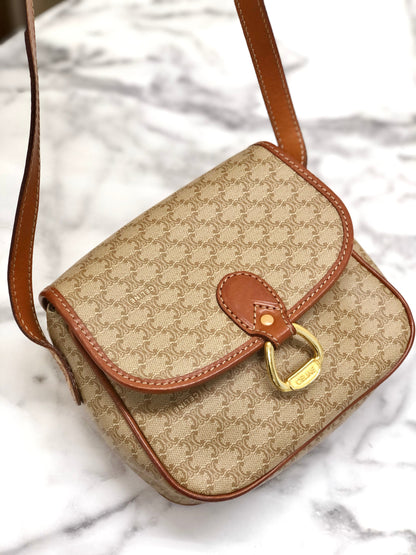 CELINE Macadam Horse bit Small Shoulder Bag Beige Vintage Old Celine t46eb4