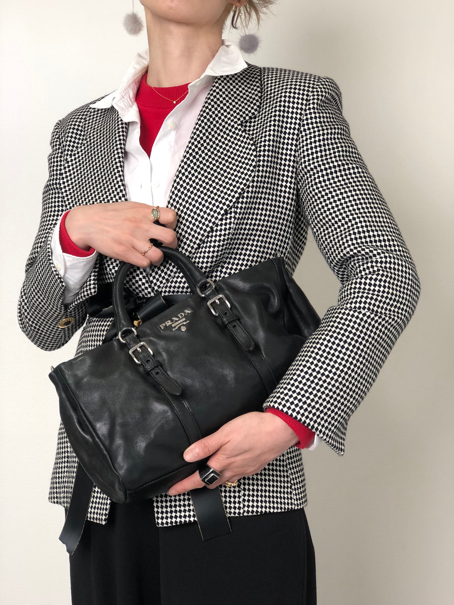 PRADA Logo Two-way Handbag Shoulder bag Black Vintage 2n4xpw