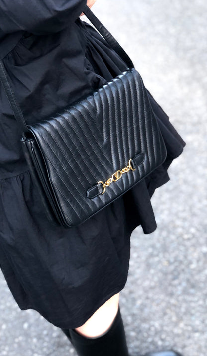 VALENTINO GARAVANI V logo Chevron Two-way Shoulder bag Clutch bag Black Vintage Old sems6s