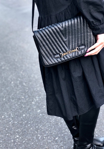 VALENTINO GARAVANI V logo Chevron Two-way Shoulder bag Clutch bag Black Vintage Old sems6s