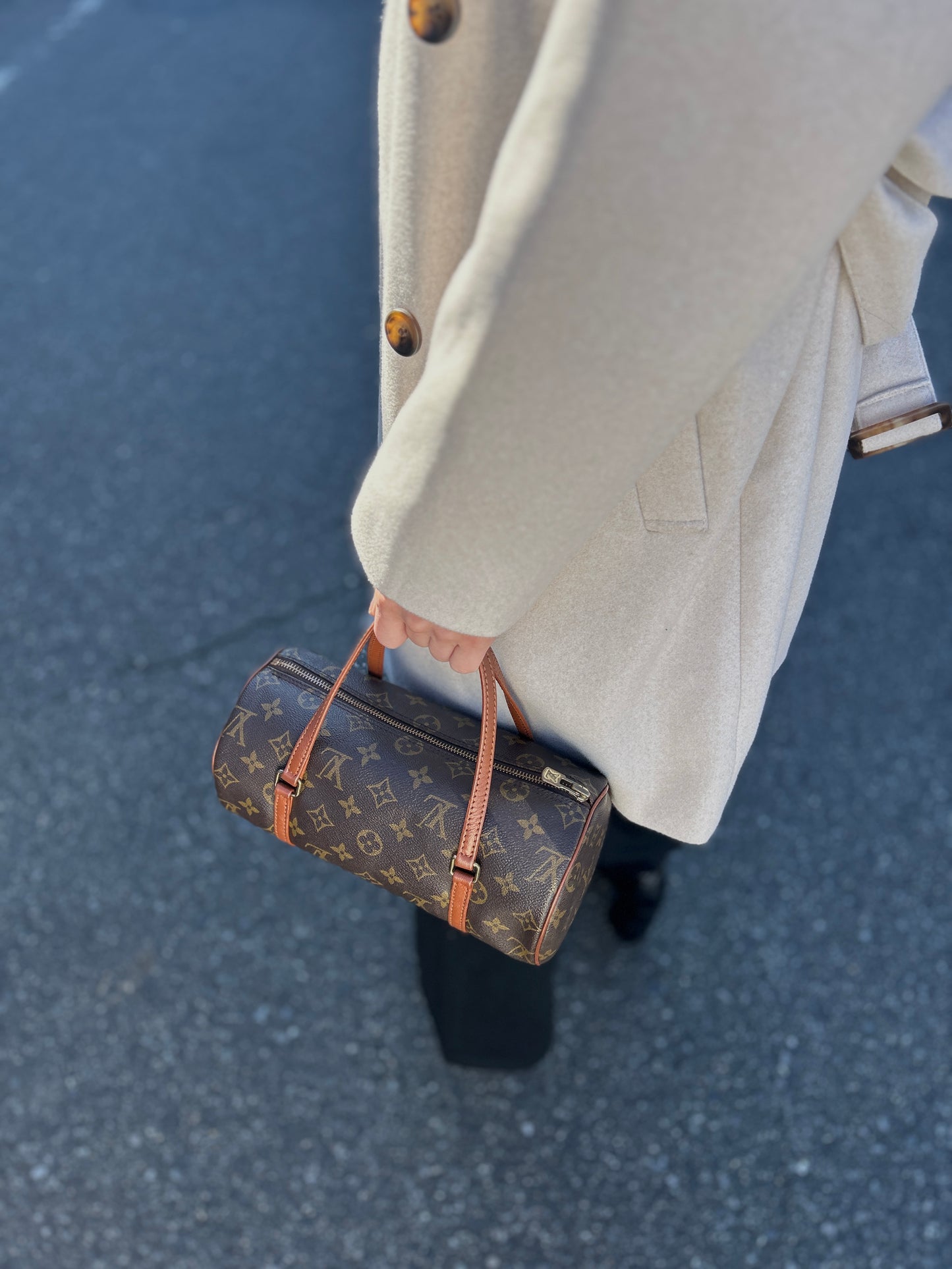 LOUIS VUITTON Monogram Handbag Brown Vintage b2yv5t